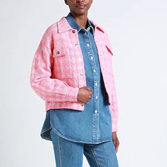 NWOT SANDRO Pink Houndstooth Cardi Coat Jacket - Picture 12 of 13